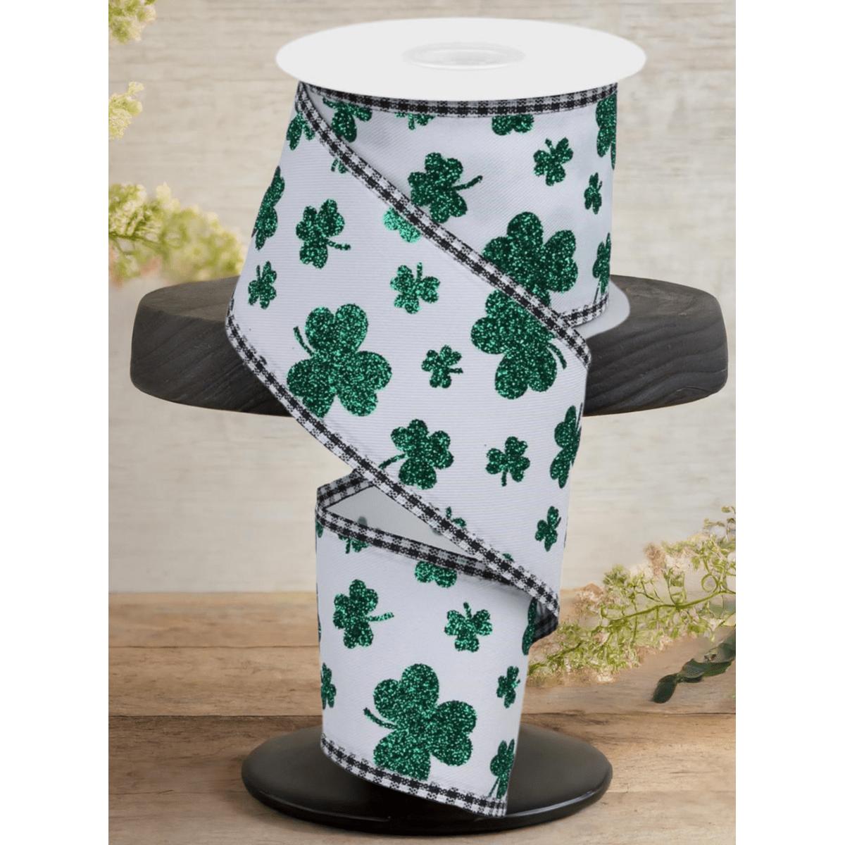 Shop For 2.5" Glitter Shamrocks Gingham Ribbon: White (10 Yards)