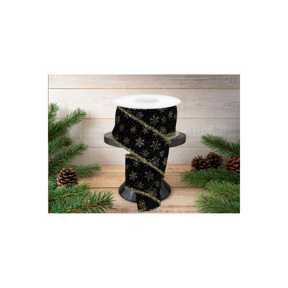 Shop For 2.5" Glitter Snowflakes Tinsel Ribbon: Gold/Black (10 Yards)