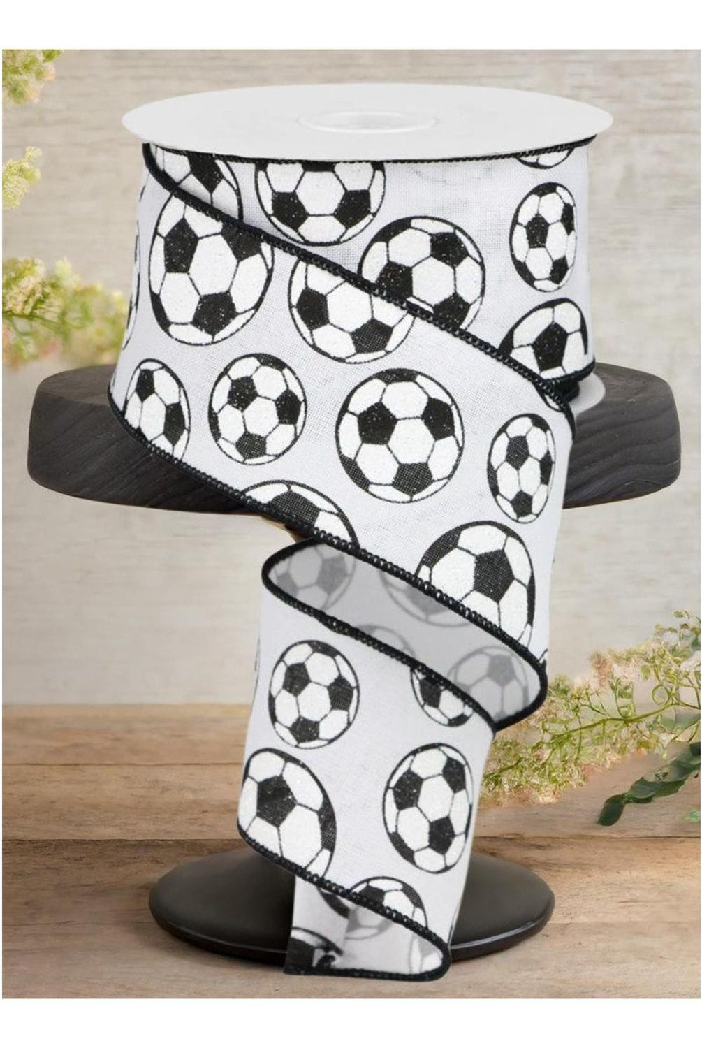 2.5" Glitter Soccer Ball Ribbon: White (10 Yards)
