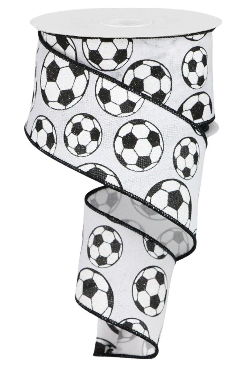 2.5" Glitter Soccer Ball Ribbon: White (10 Yards)