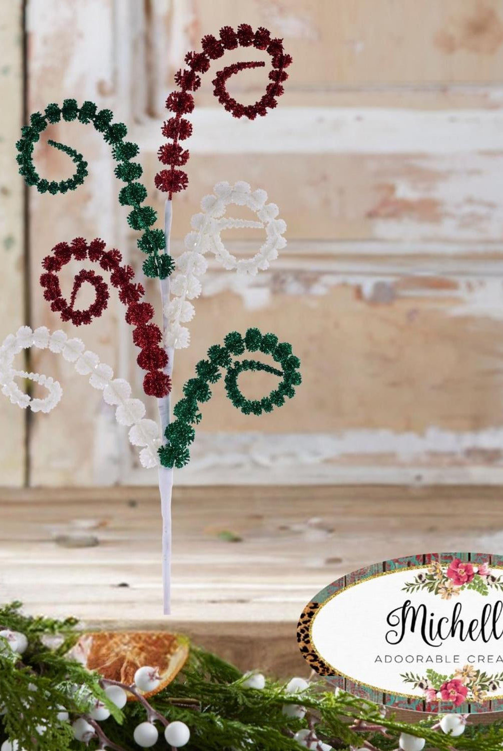 25" Glitter Spike Coil Spray: Red/Green