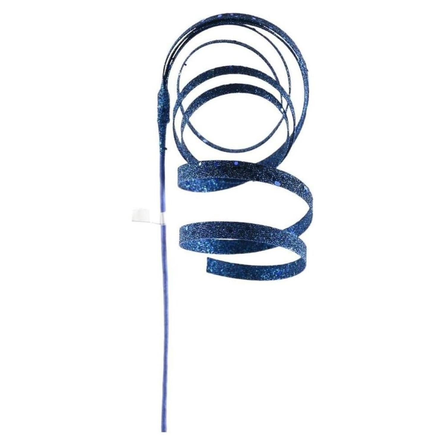 Shop For 25" Glitter Spiral Ribbon Spray: Midnight Blue