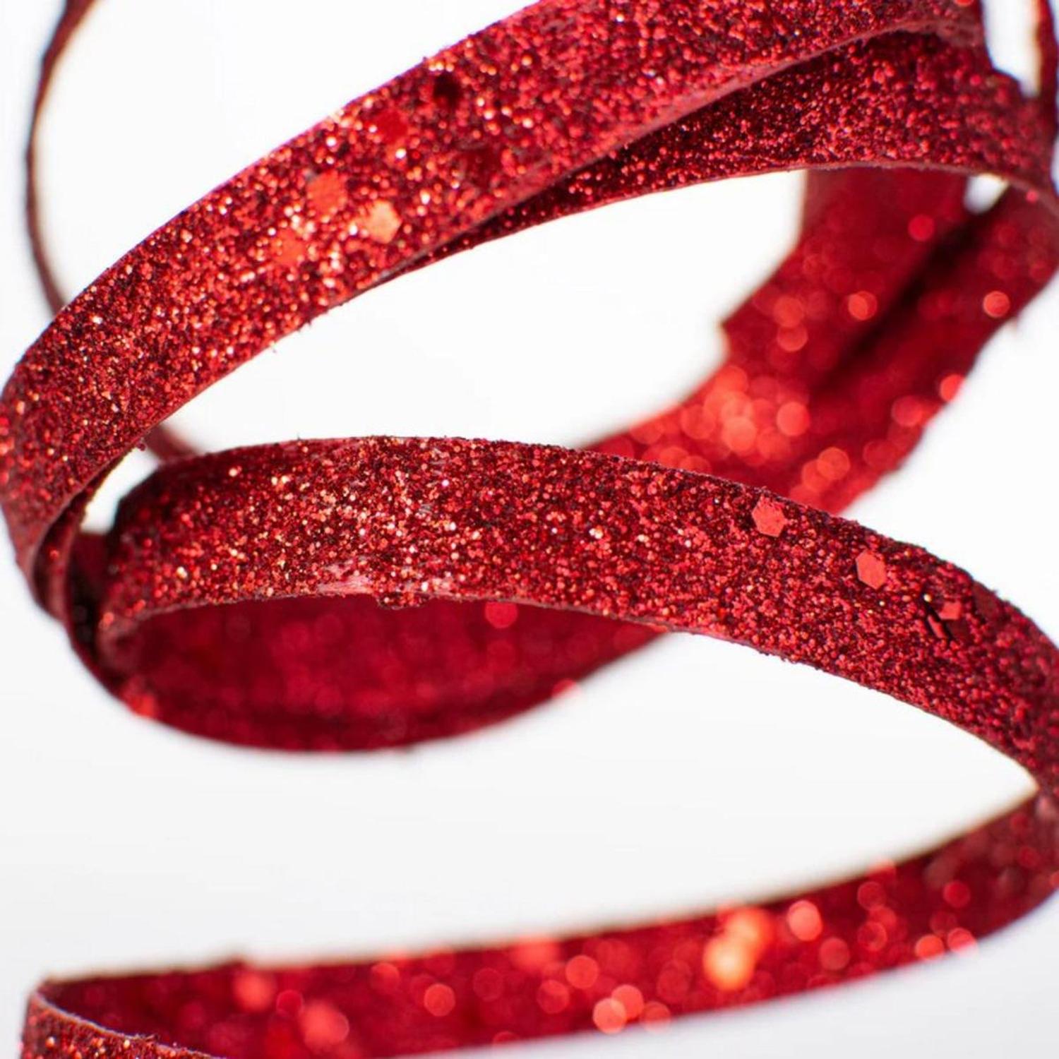 Shop For 25" Glitter Spiral Ribbon Spray: Red