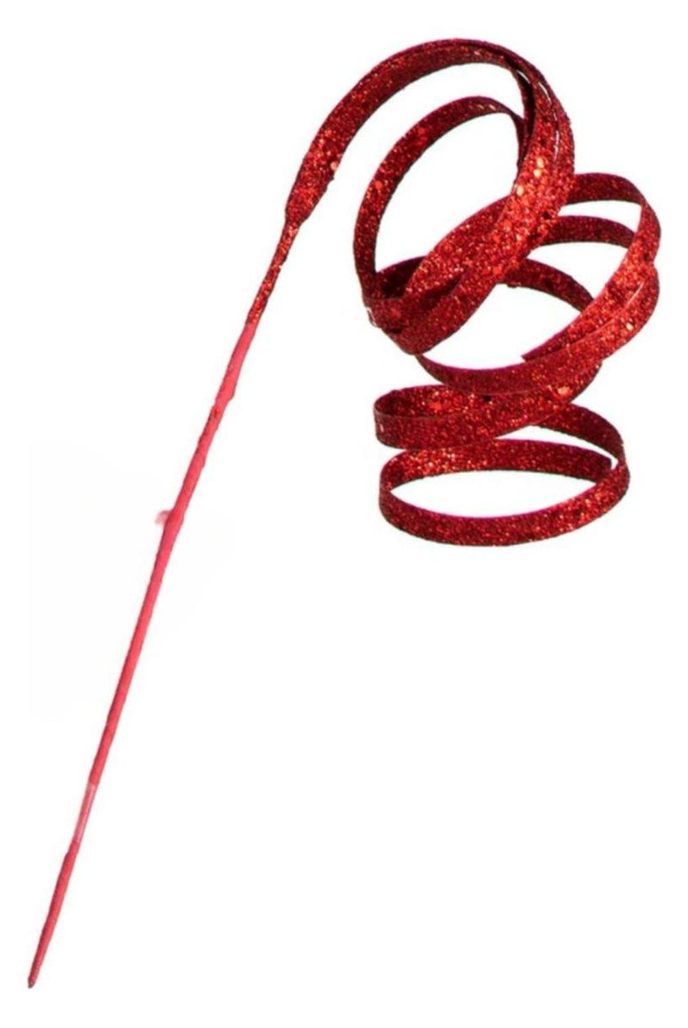 25" Glitter Spiral Ribbon Spray: Red