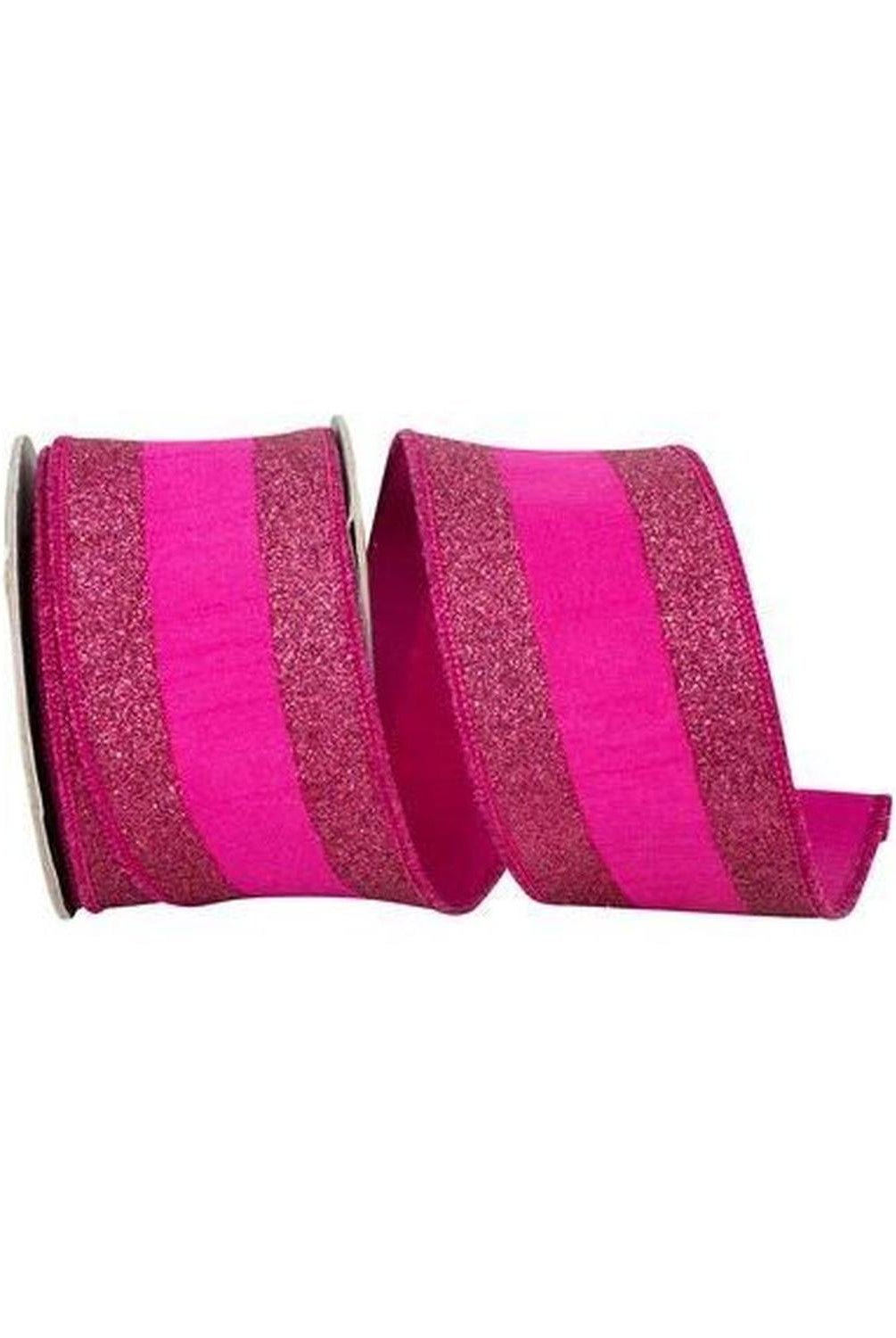 2.5" Glitter Stripe Dupioni Ribbon: Fuchsia (5 Yards)