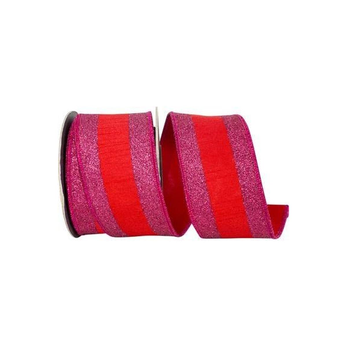 Shop For 2.5" Glitter Stripe Dupioni Ribbon: Red/Fuchsia (5 Yards)