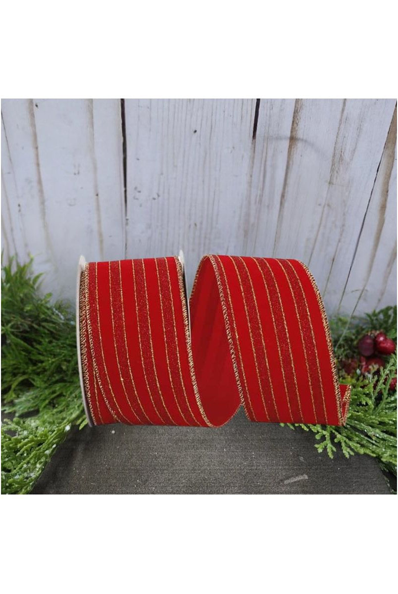 Shop For 2.5" Glitter Stripe Velvet Ribbon: Red/Gold (10 Yards)