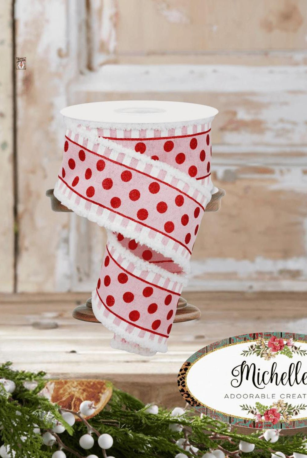 2.5" Glitter Stripes Polka Dot Drift Edge Ribbon: Red & Pink (10 Yards)