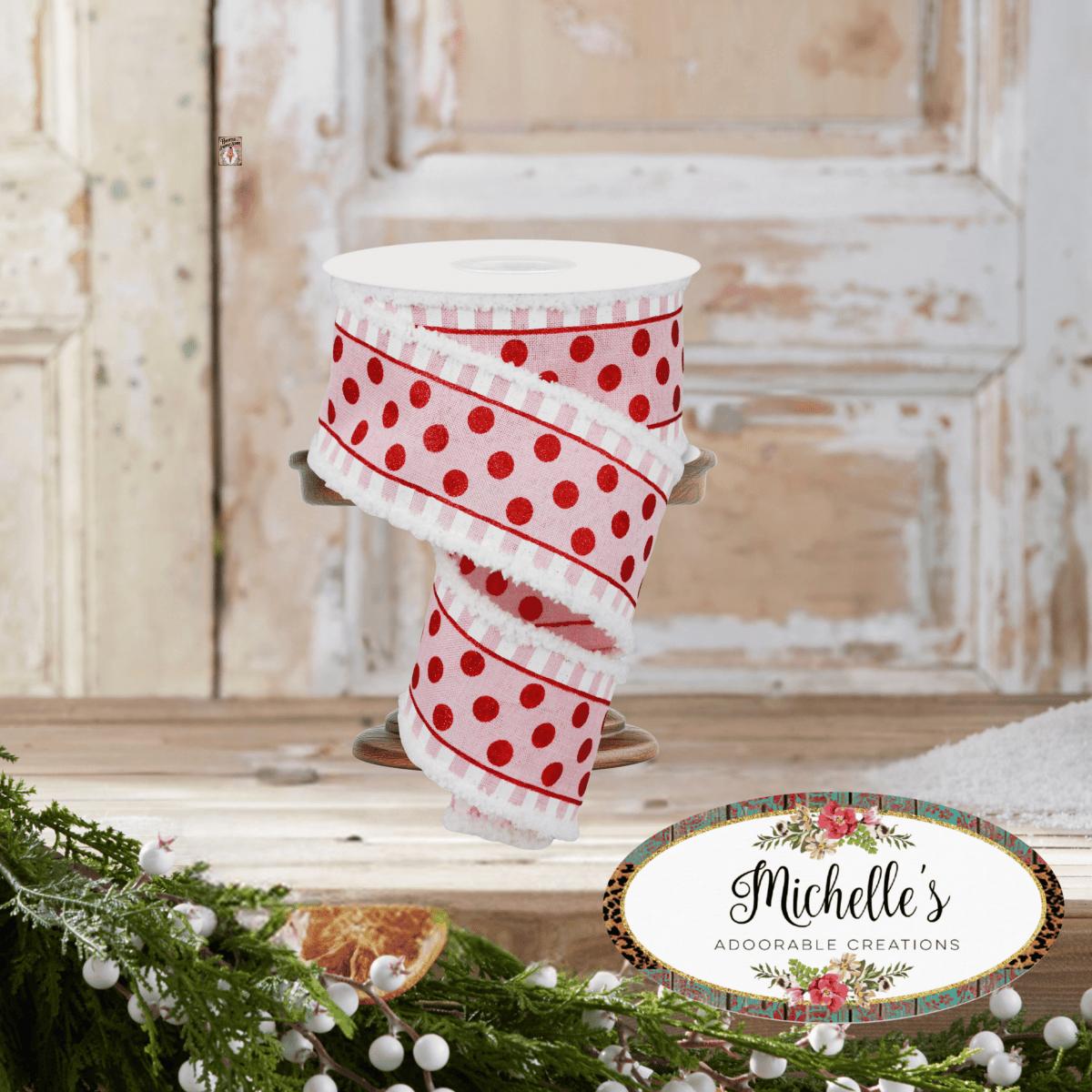 Shop For 2.5" Glitter Stripes Polka Dot Drift Edge Ribbon: Red & Pink (10 Yards)