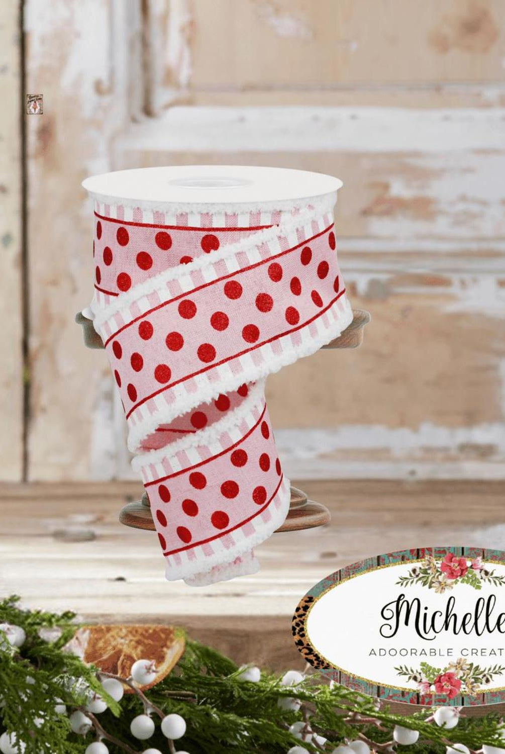 2.5" Glitter Stripes Polka Dot Drift Edge Ribbon: Red & Pink (10 Yards)