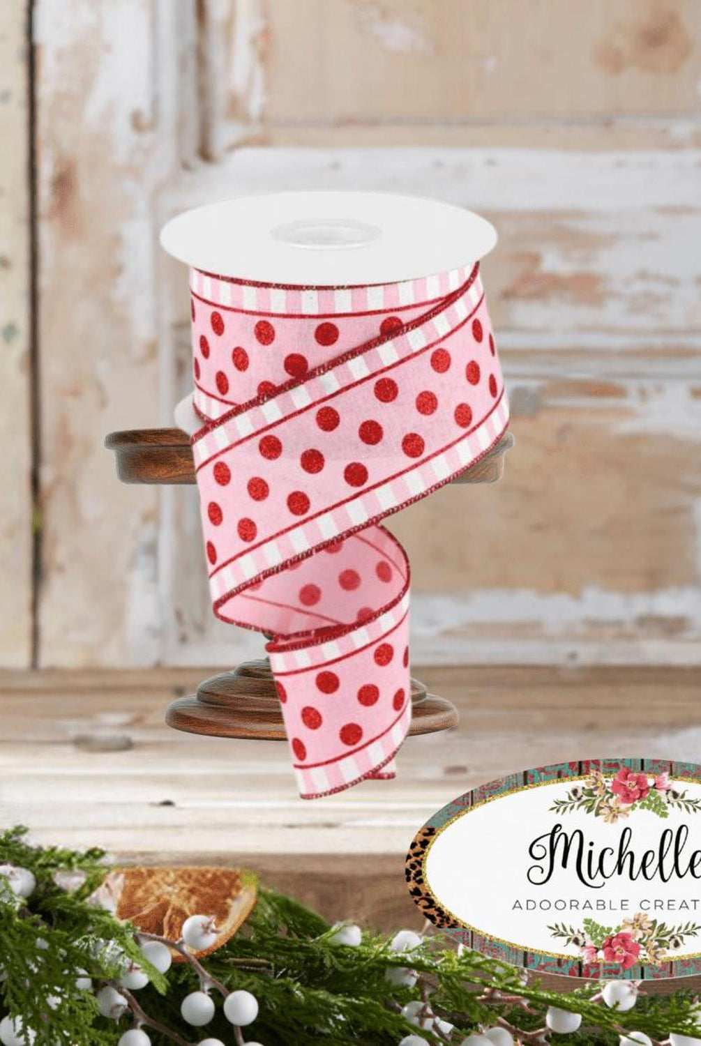 Shop For 2.5" Glitter Stripes Polka Dot Ribbon: Red & Pink (10 Yards)