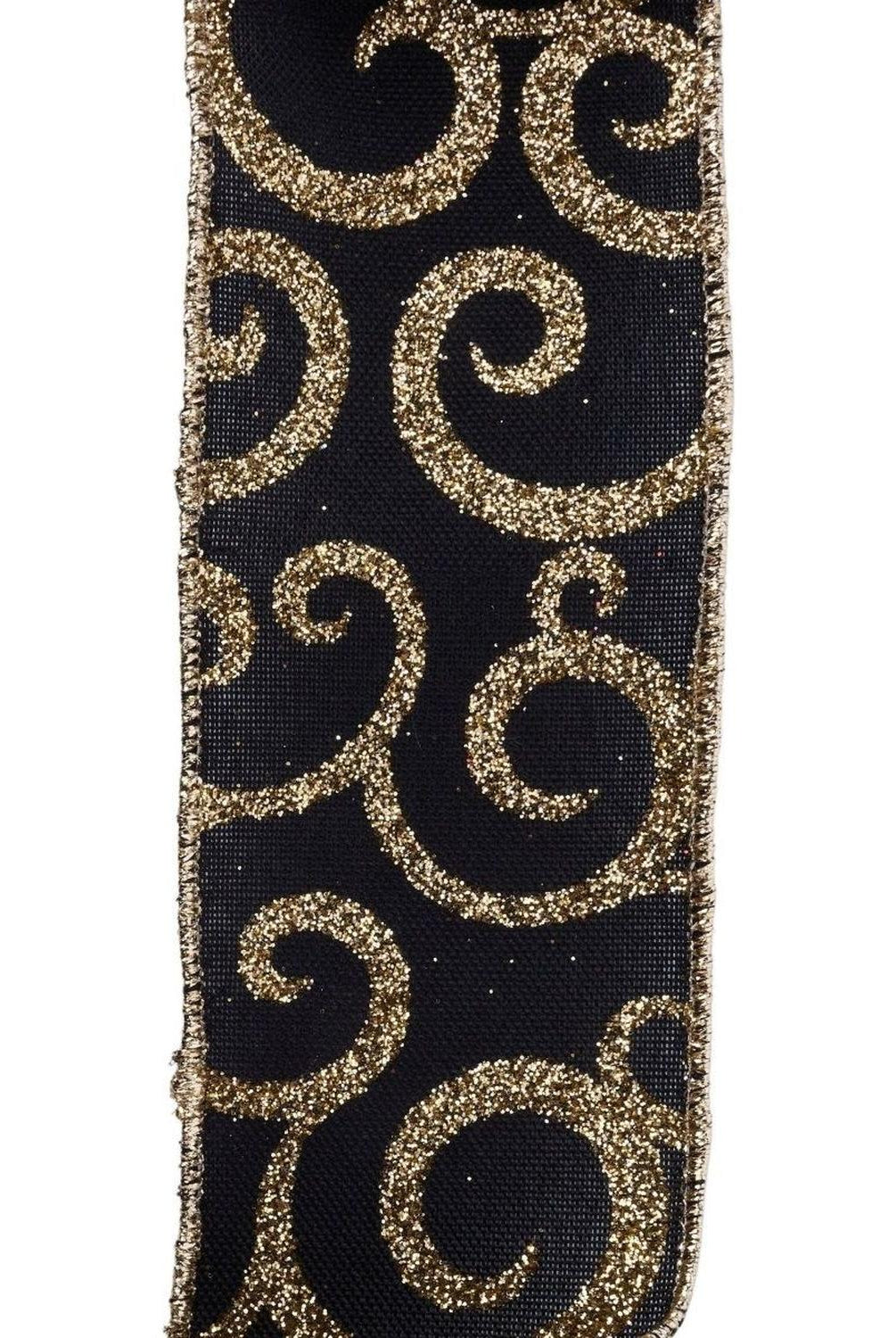 2.5" Glitter Swirl Ribbon: Black/Gold (10 Yards)