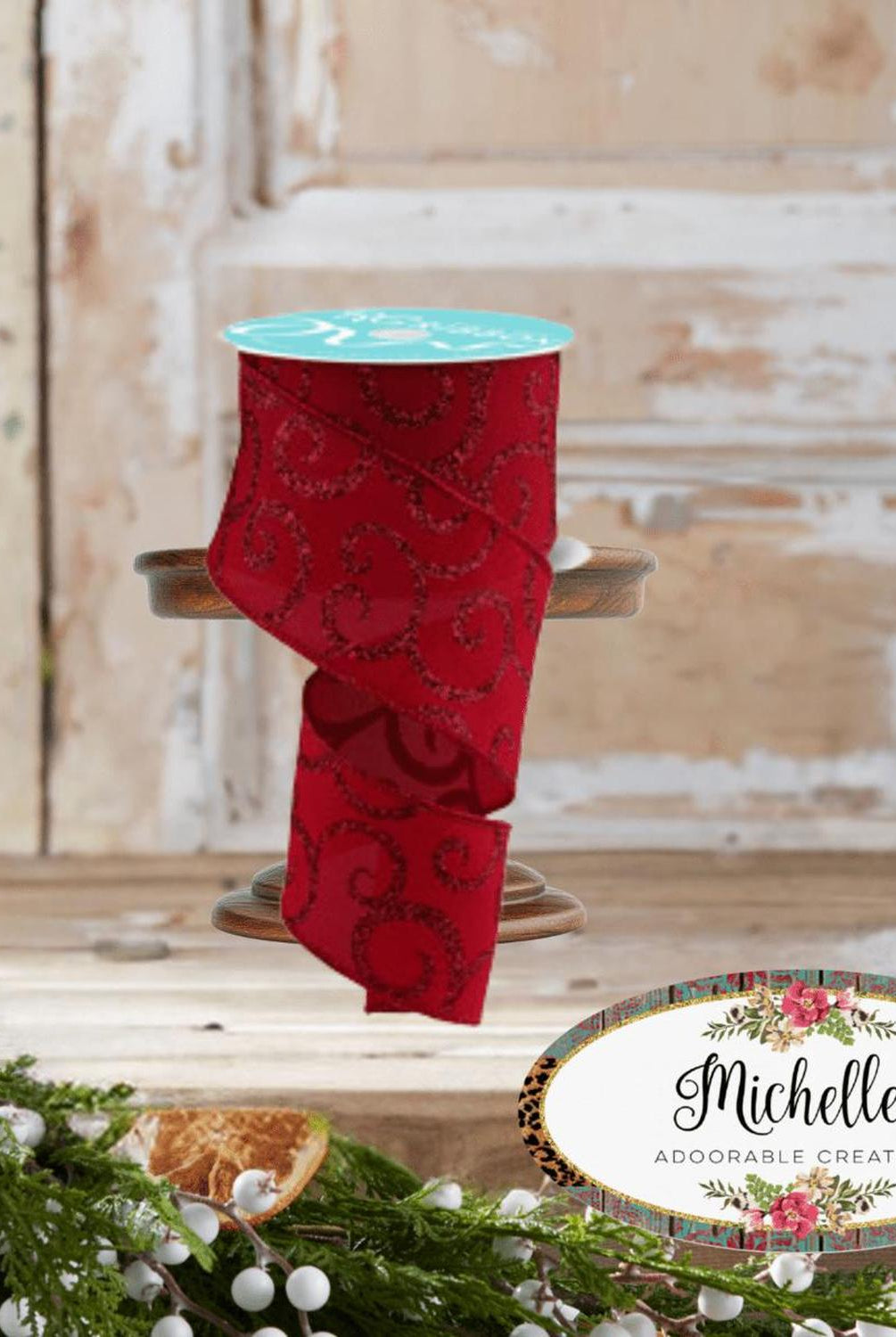 2.5" Glitter Swirl Ribbon: Red (10 Yards)