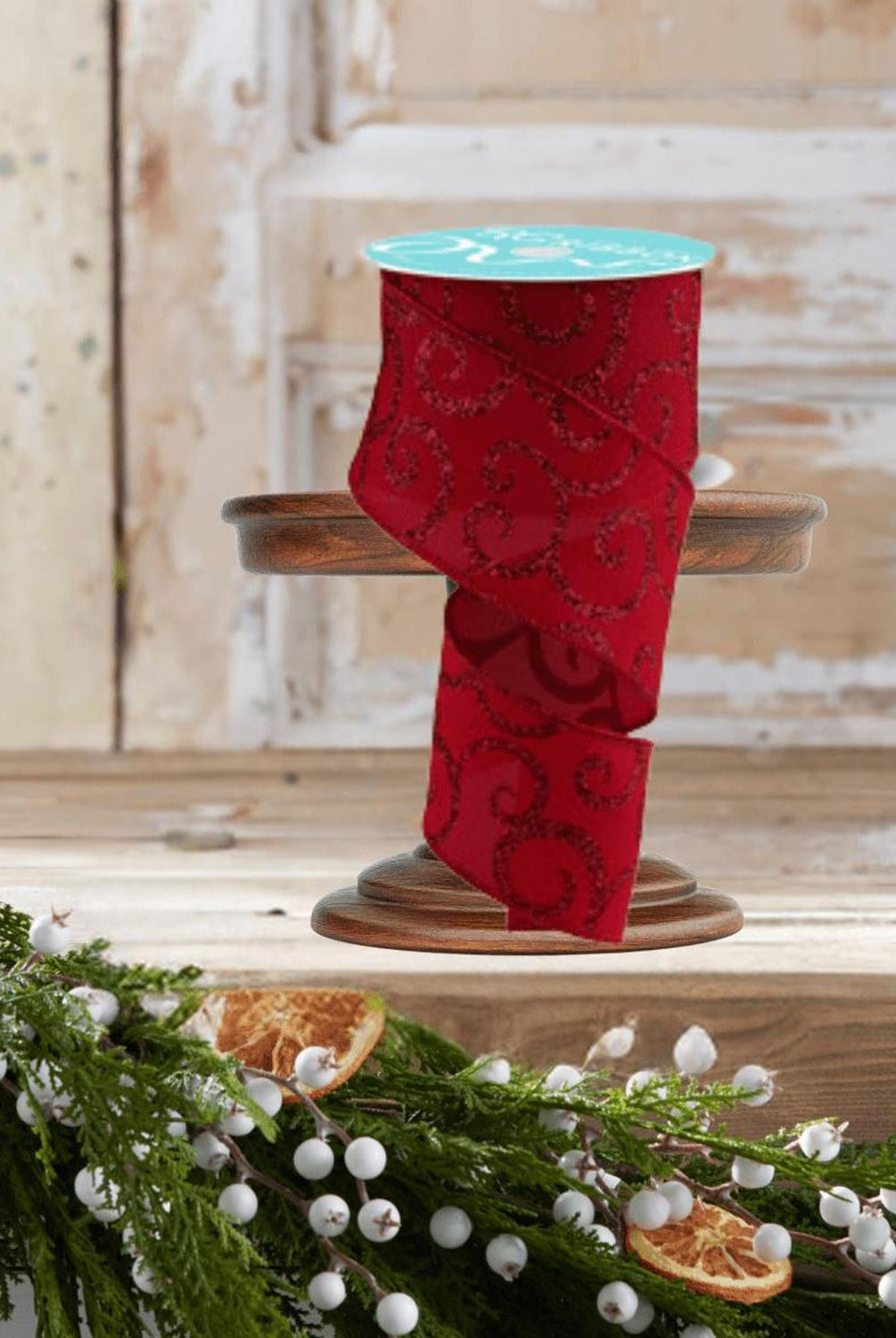 2.5" Glitter Swirl Ribbon: Red (10 Yards)