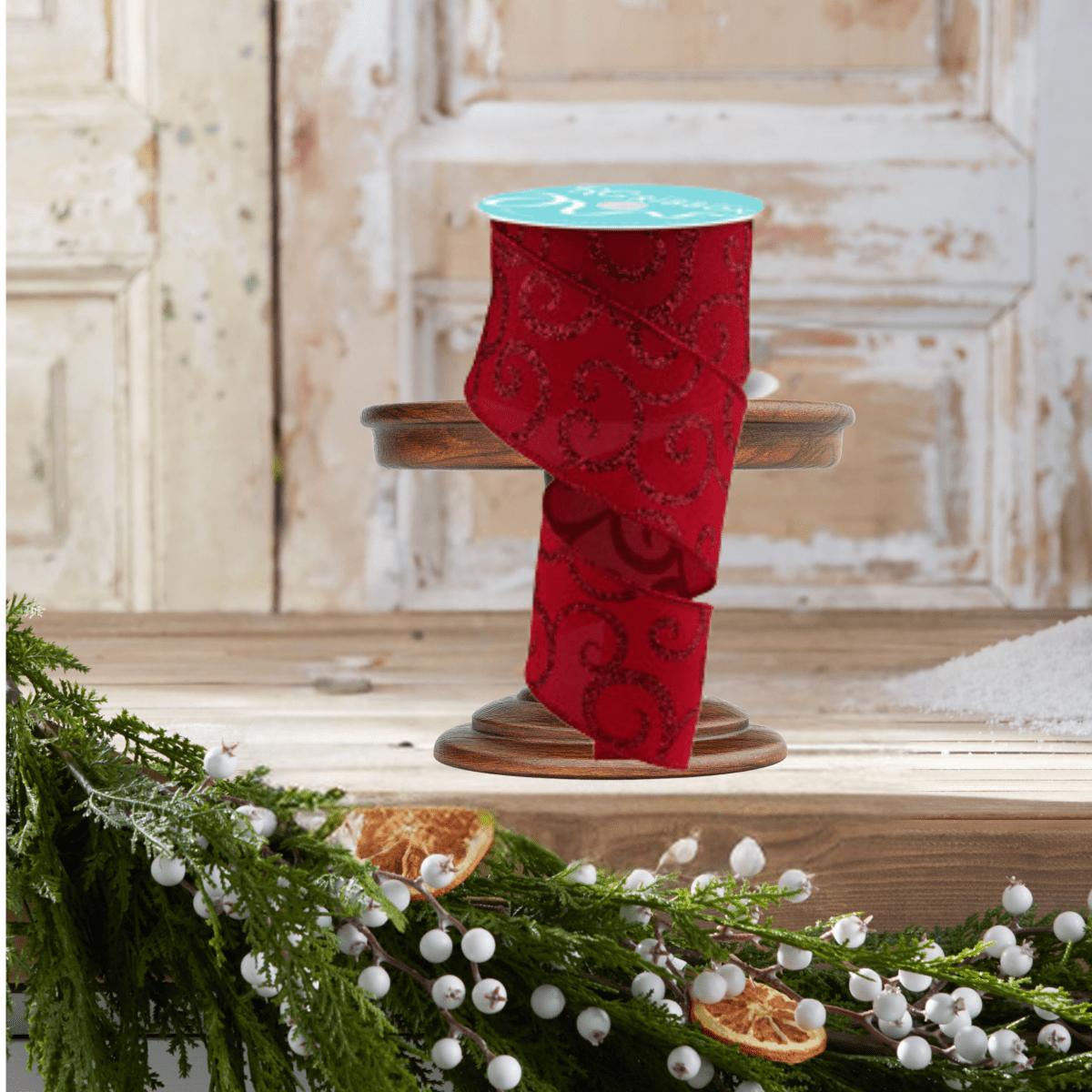 Shop For 2.5" Glitter Swirl Ribbon: Red (10 Yards)