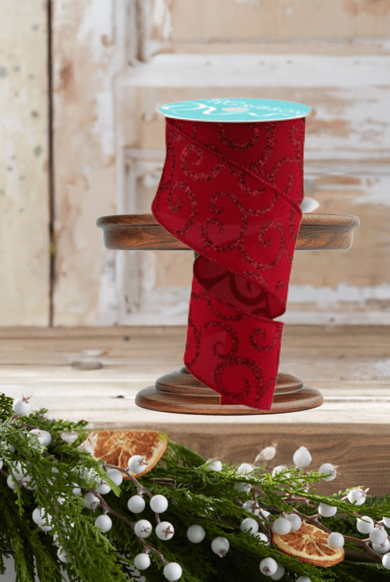 Shop For 2.5" Glitter Swirl Ribbon: Red (10 Yards)