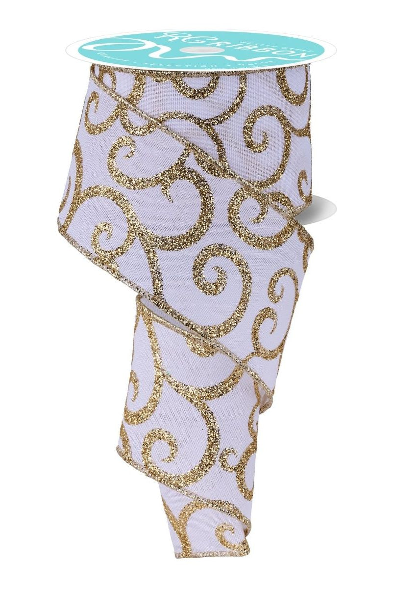 Shop For 2.5" Glitter Swirl Ribbon: White/Gold (10 Yards)
