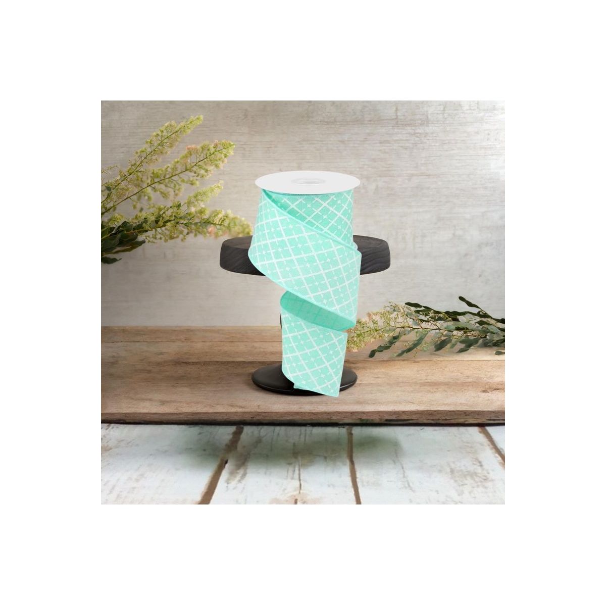 Shop For 2.5" Glittered Argyle Ribbon: Mint (10 Yards) at Michelle's aDOORable Creations