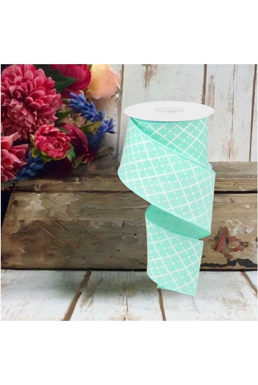 Shop For 2.5" Glittered Argyle Ribbon: Mint (10 Yards) at Michelle's aDOORable Creations