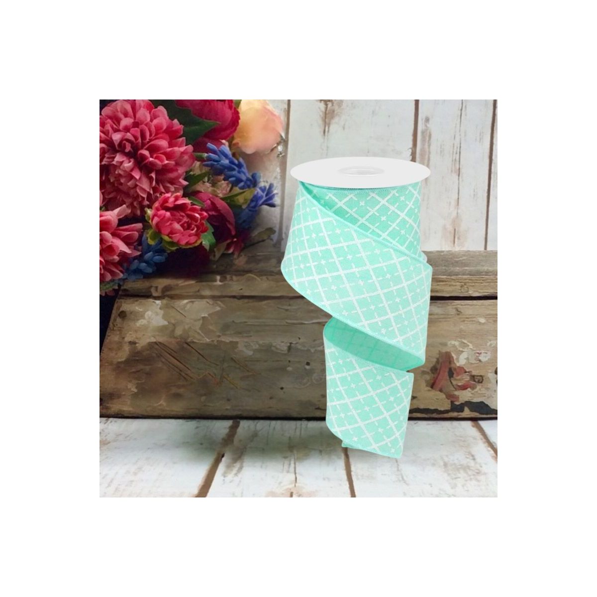 Shop For 2.5" Glittered Argyle Ribbon: Mint (10 Yards) at Michelle's aDOORable Creations