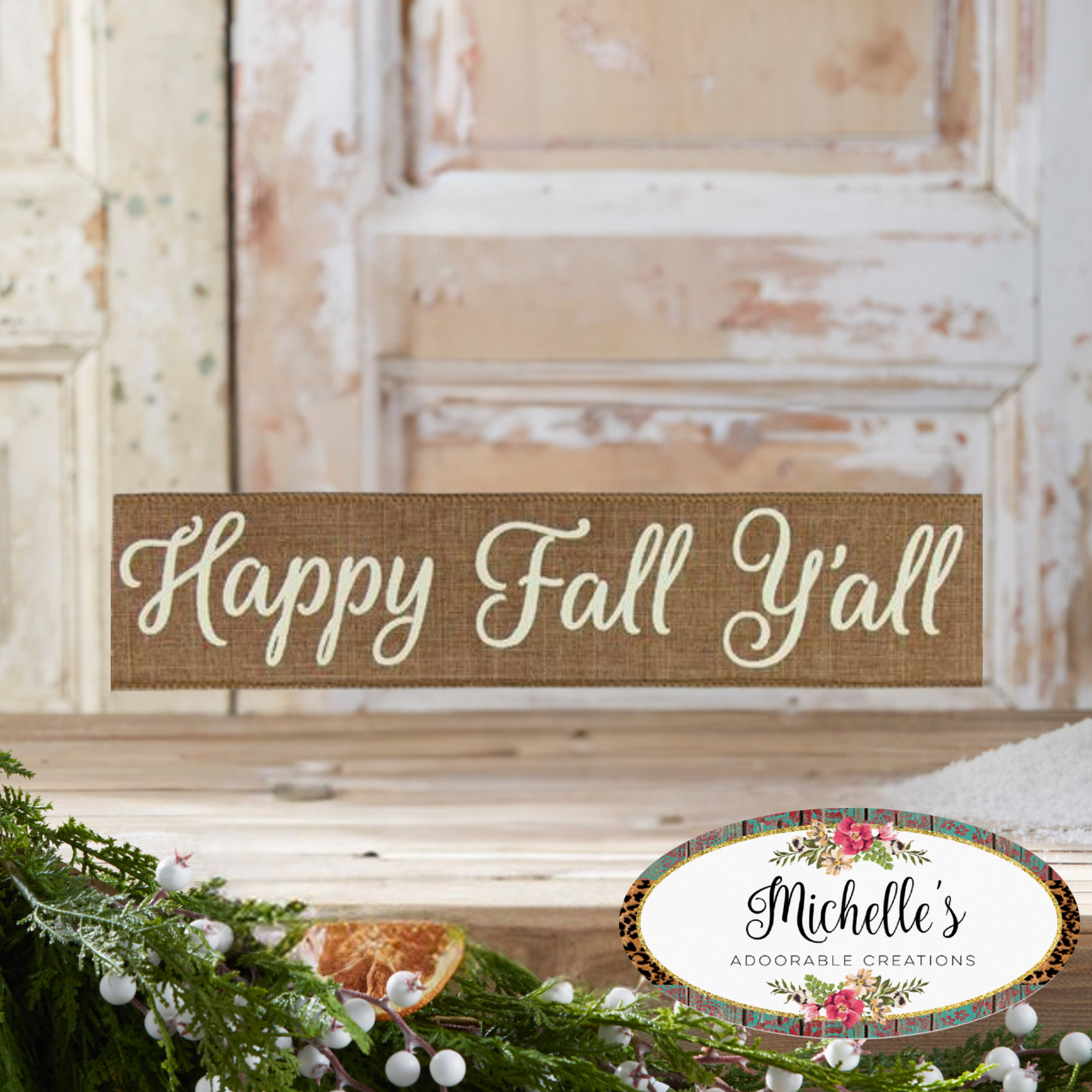 Shop For 2.5" Happy Fall Yall Ribbon: Tan (10 Yards)