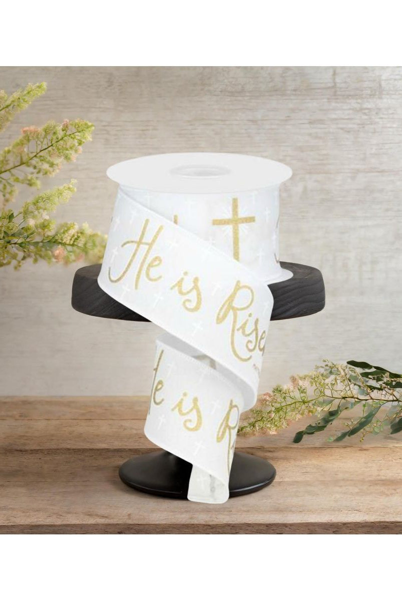 Shop For 2.5" He Is Risen Ribbon: White (10 Yards) at Michelle's aDOORable Creations