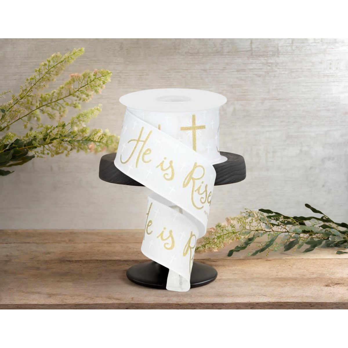Shop For 2.5" He Is Risen Ribbon: White (10 Yards) at Michelle's aDOORable Creations