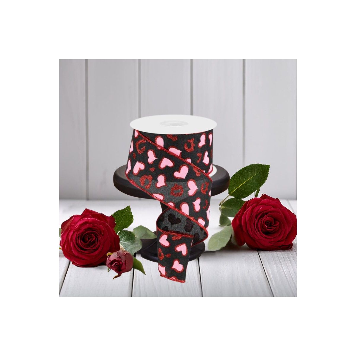 Shop For 2.5" Heart Leopard Spots Ribbon: Black (10 Yards)