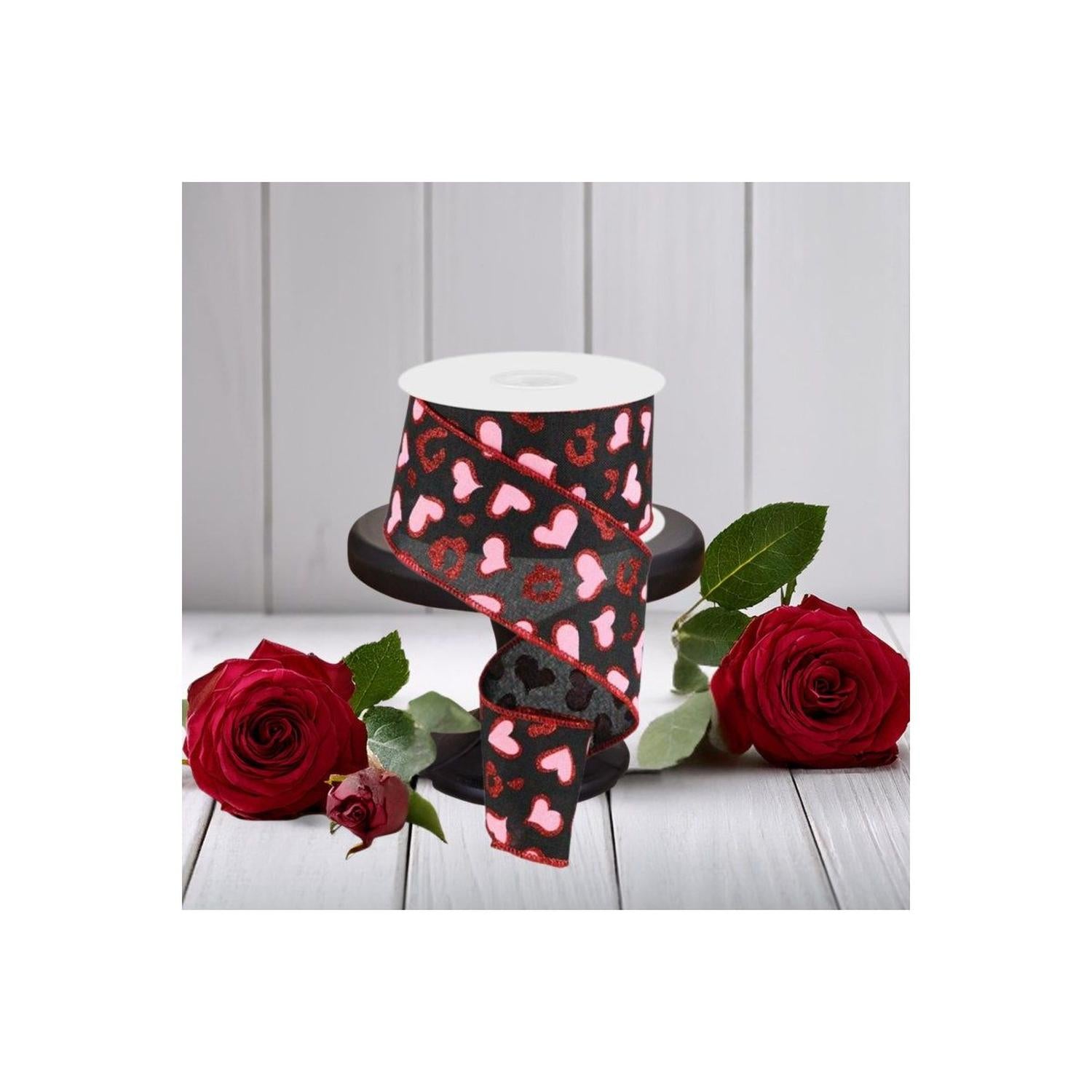 Shop For 2.5" Heart Leopard Spots Ribbon: Black (10 Yards)