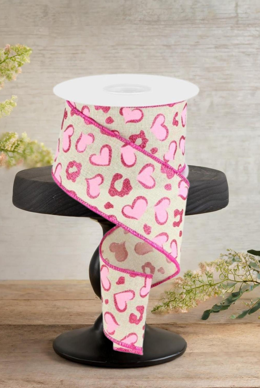 Shop For 2.5" Heart Leopard Spots Ribbon: Light Natural (10 Yards)