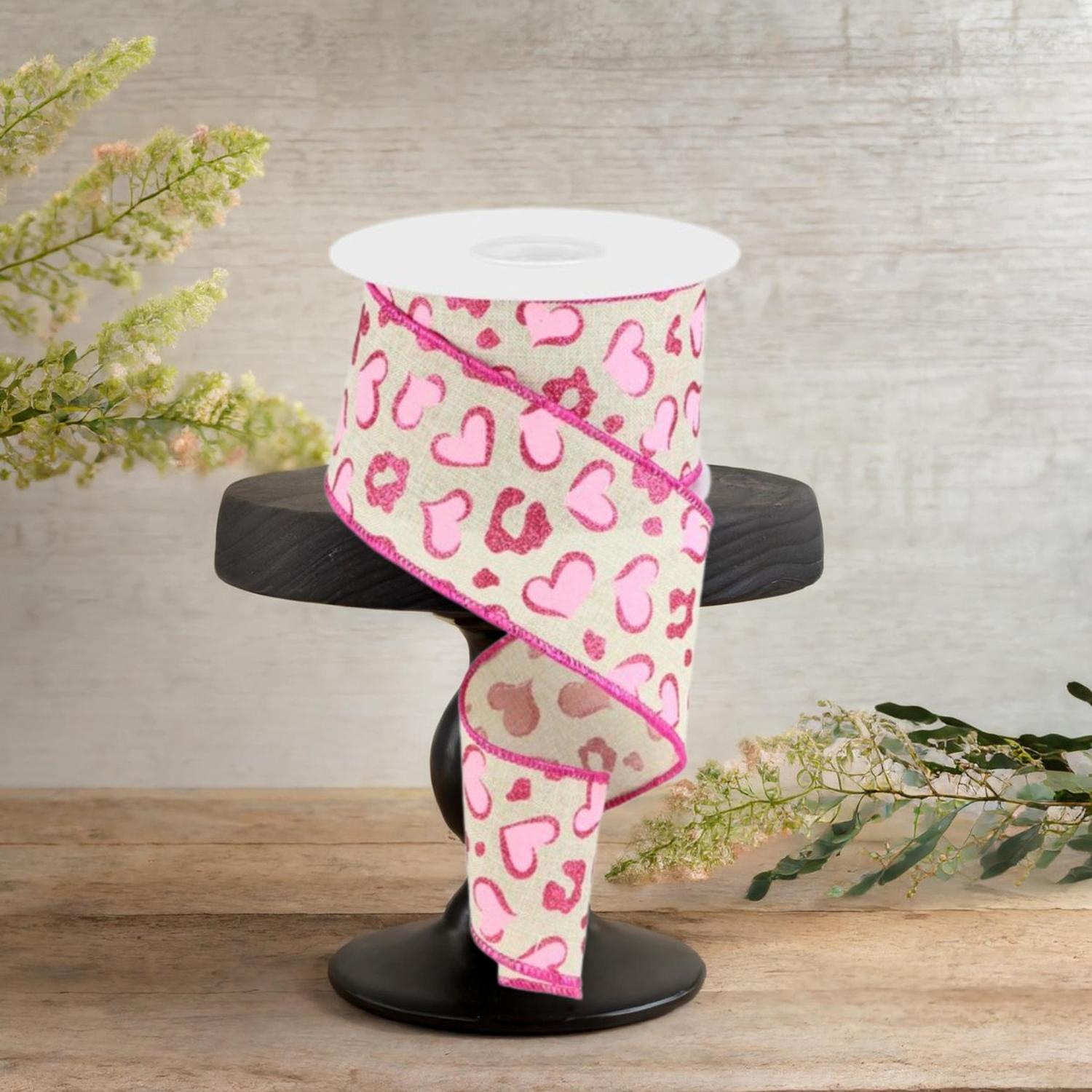 Shop For 2.5" Heart Leopard Spots Ribbon: Light Natural (10 Yards)