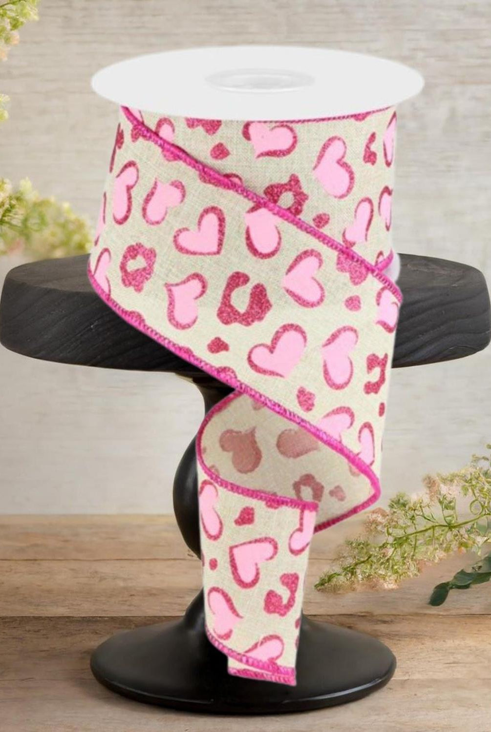 Shop For 2.5" Heart Leopard Spots Ribbon: Light Natural (10 Yards)