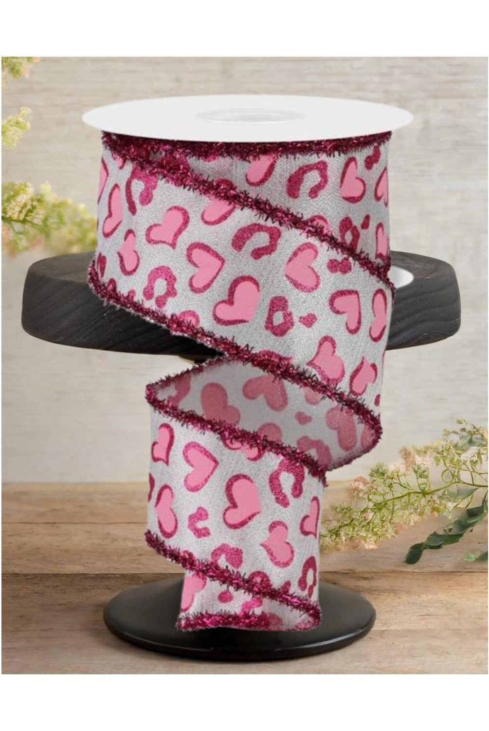 Shop For 2.5" Heart Leopard Tinsel Edge Ribbon: White (10 Yards)
