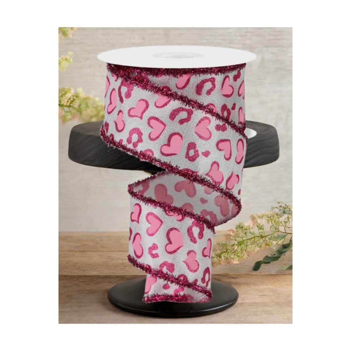 Shop For 2.5" Heart Leopard Tinsel Edge Ribbon: White (10 Yards)