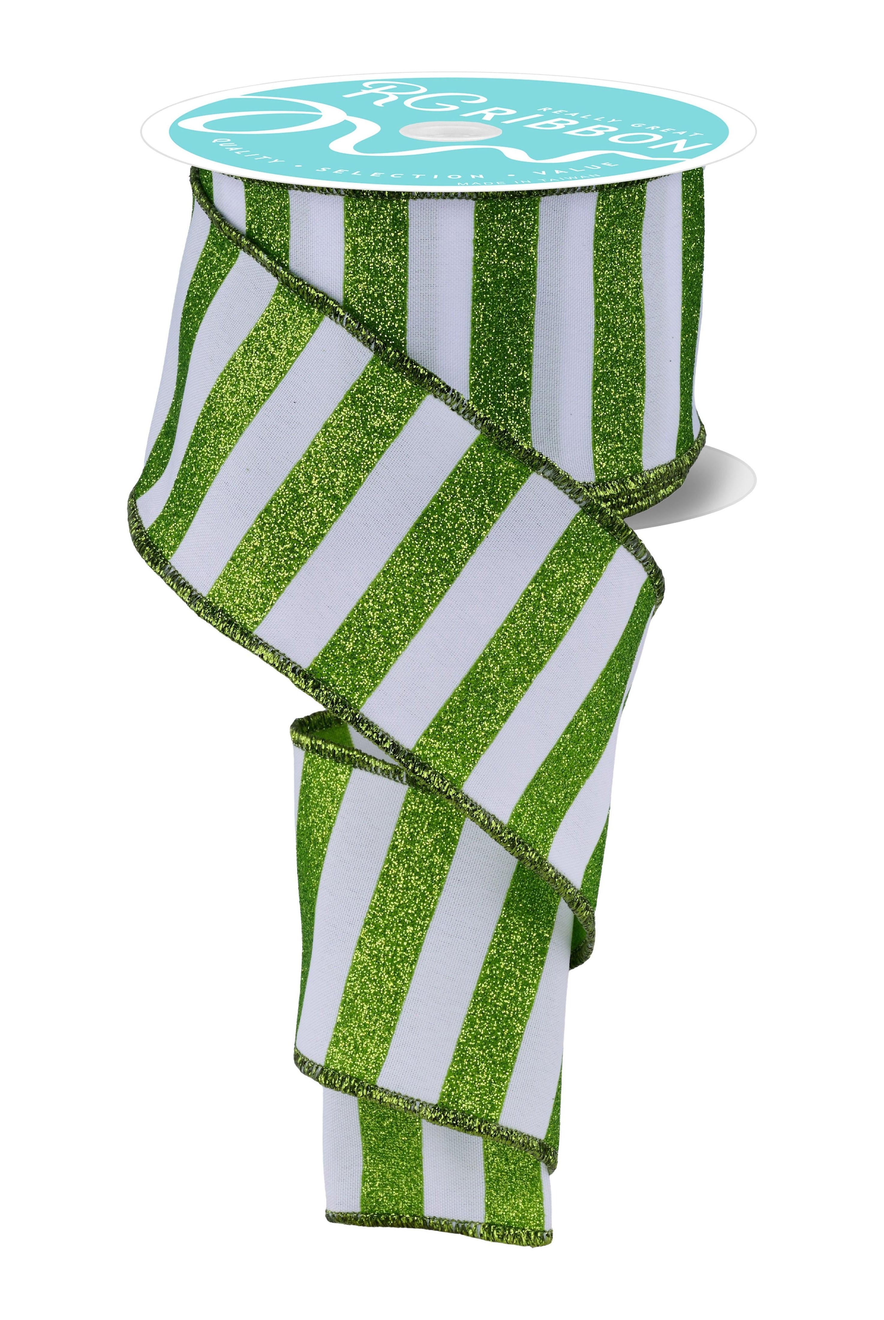 Shop For 2.5" Horizontal Glitter Stripes Ribbon: Lime & White (10 Yards)