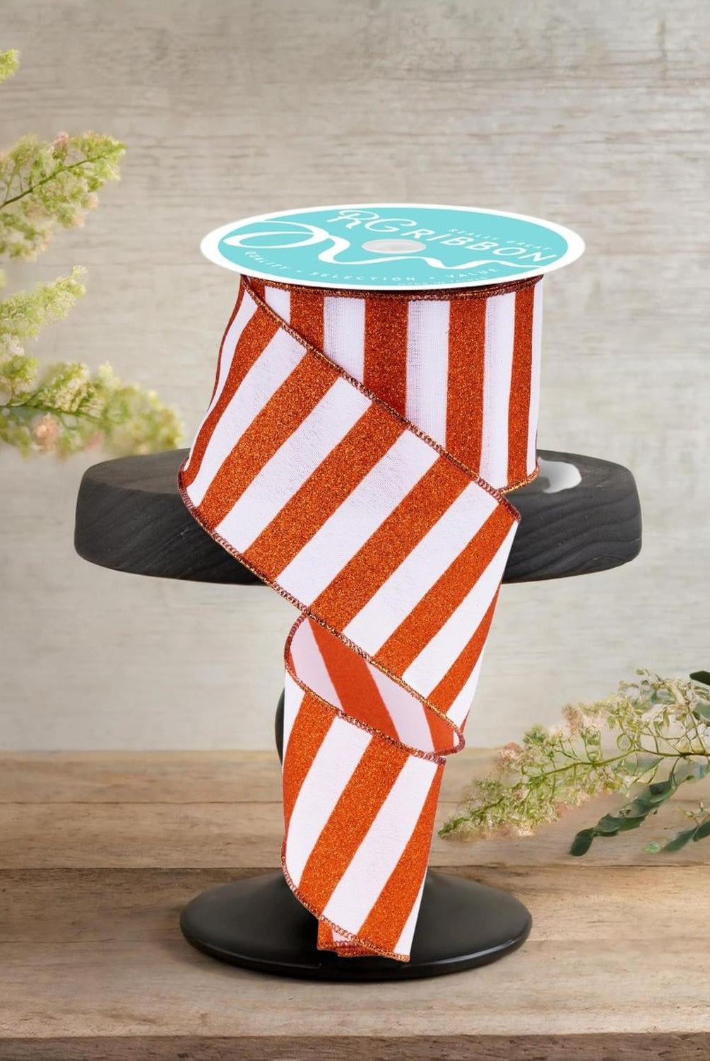 Shop For 2.5" Horizontal Glitter Stripes Ribbon: Orange & White (10 Yards)