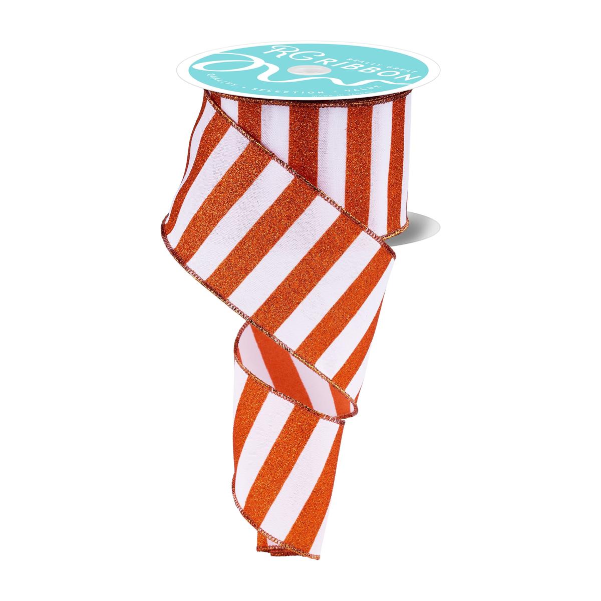 Shop For 2.5" Horizontal Glitter Stripes Ribbon: Orange & White (10 Yards)