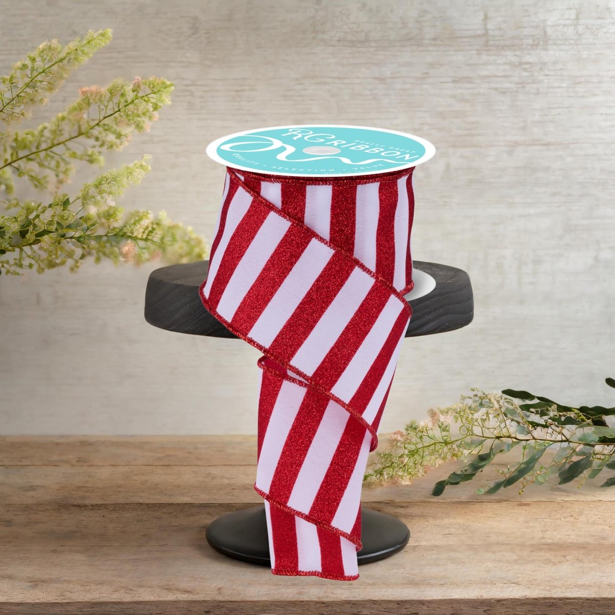 Shop For 2.5" Horizontal Glitter Stripes Ribbon: Red & White (10 Yards)