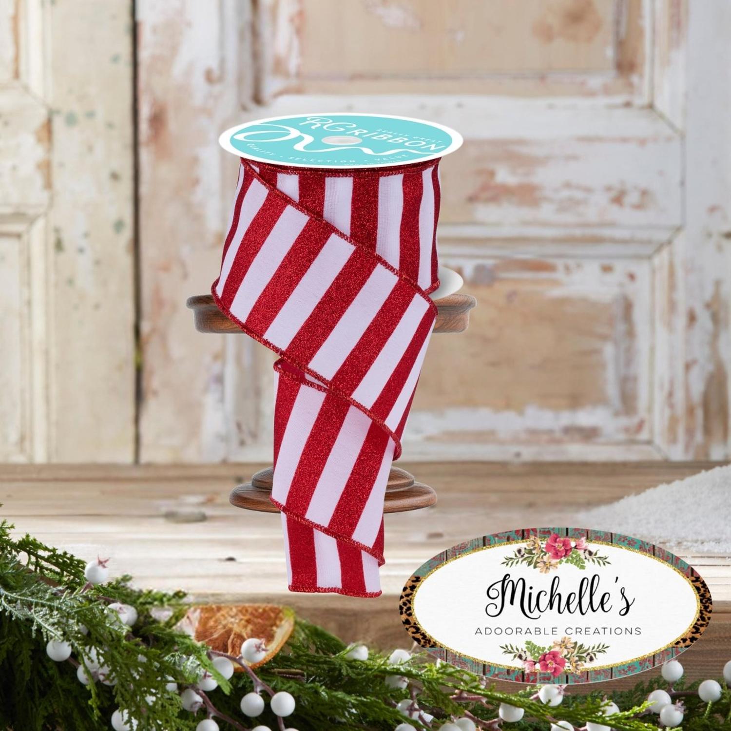 Shop For 2.5" Horizontal Glitter Stripes Ribbon: Red & White (10 Yards)