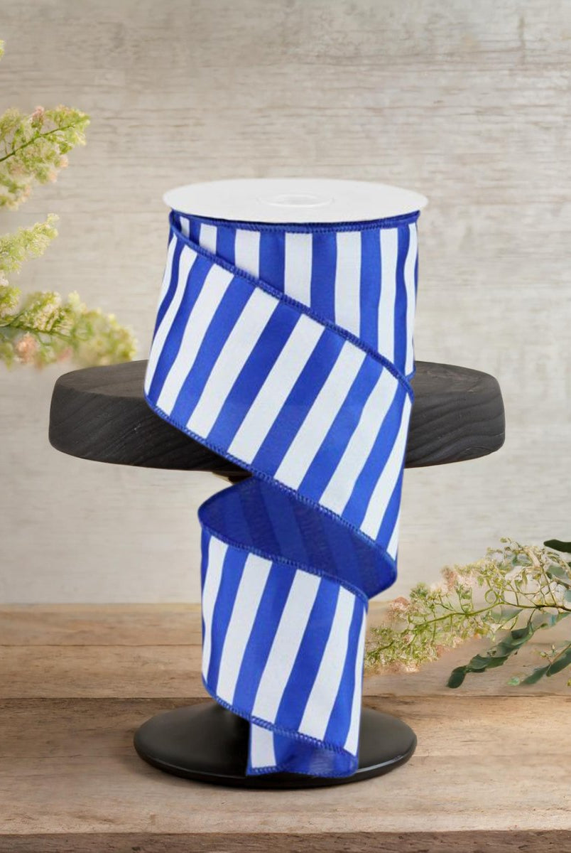 Shop For 2.5" Horizontal Royal Blue & White Stripe Ribbon (10 Yard)