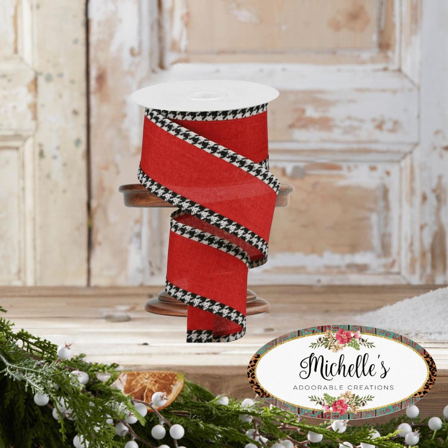 2.5" Houndstooth Edge Ribbon: Red, Black, White (10 Yards)