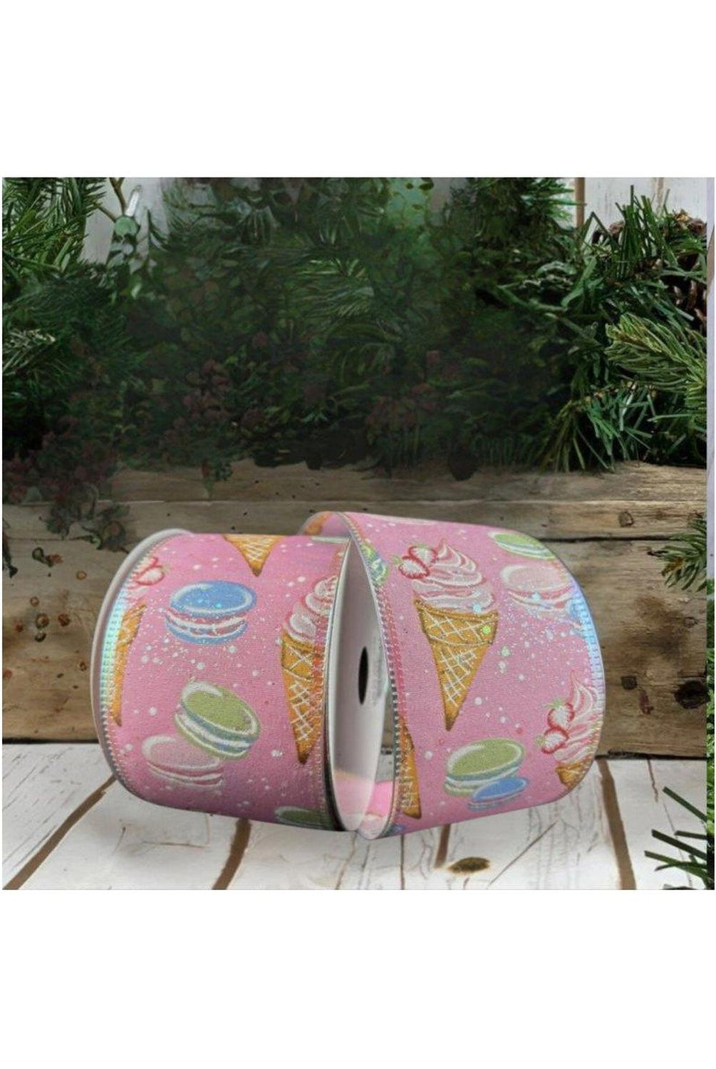 2.5" Ice Cream Macarons Ribbon: Pink (10 Yards)