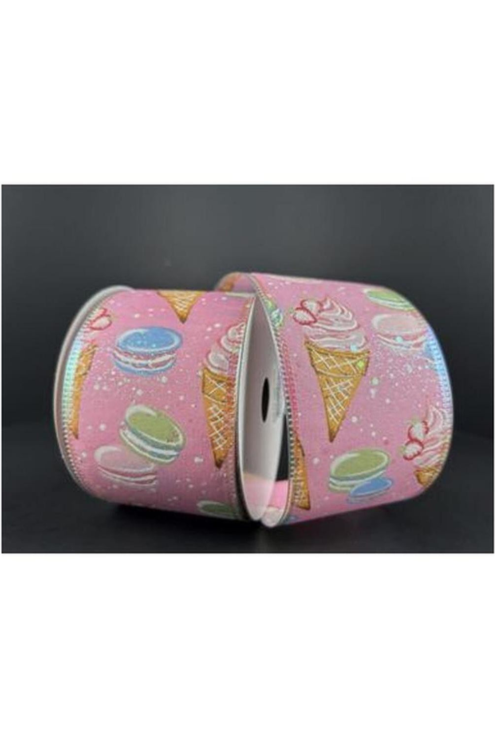 2.5" Ice Cream Macarons Ribbon: Pink (10 Yards)
