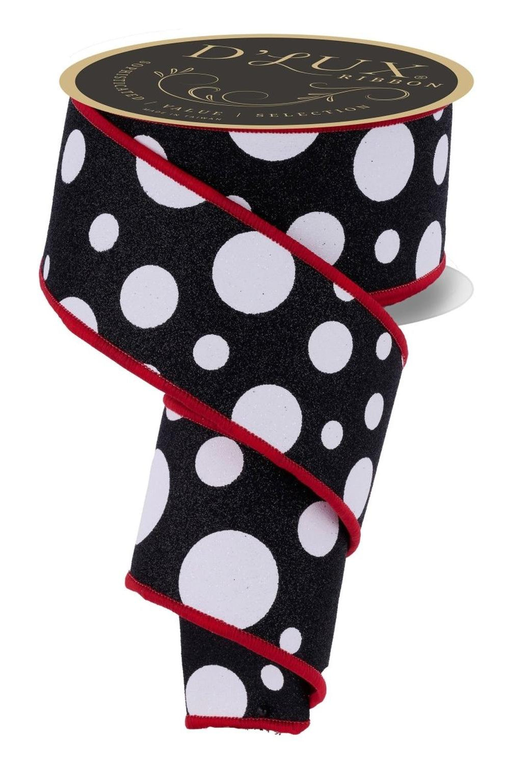 2.5 in Giant Polka Dot Fused Ribbon: Black/Red (10 Yards)