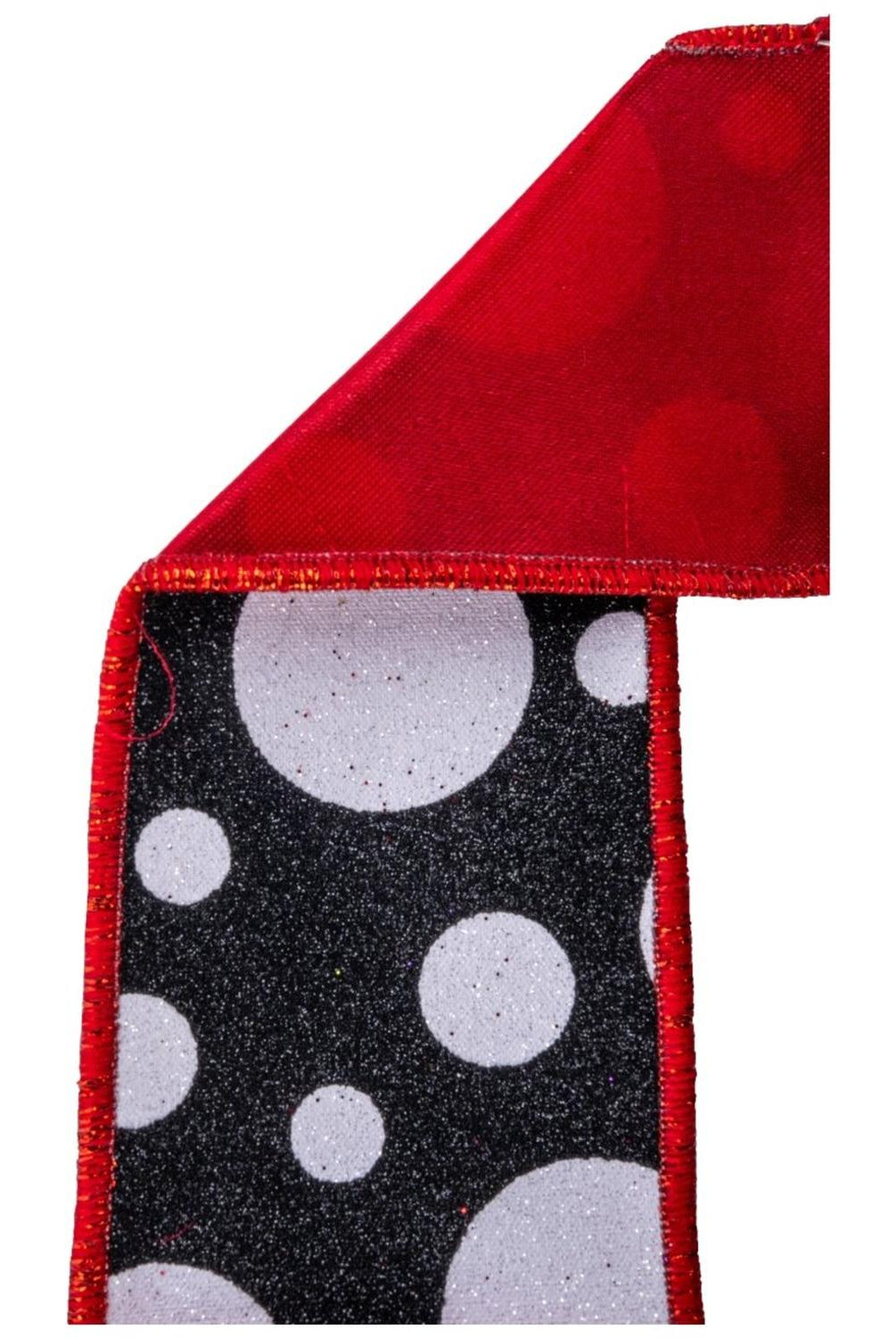 2.5 in Giant Polka Dot Fused Ribbon: Black/Red (10 Yards)