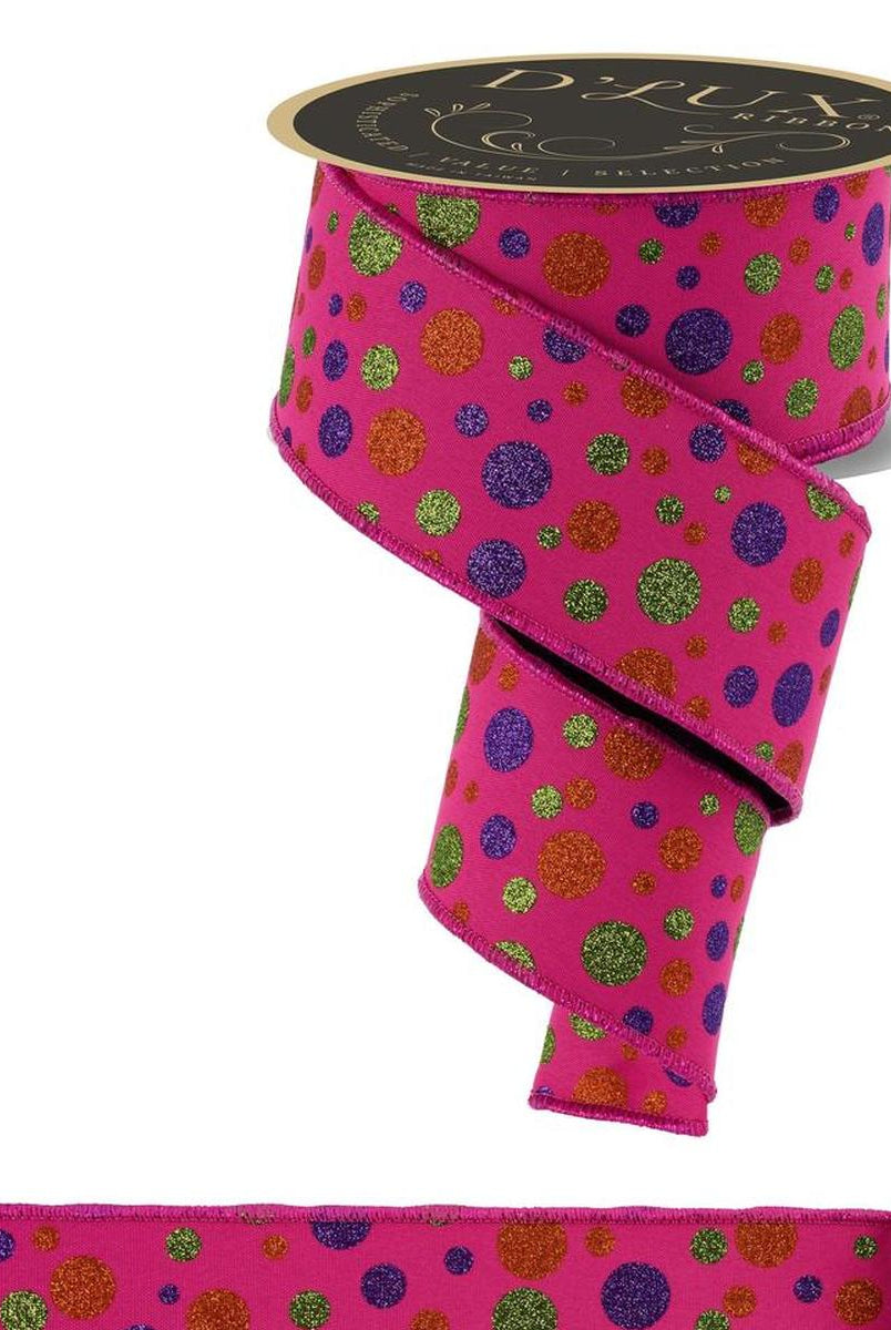 Shop For 2.5 in Glitter Polka Dot Fused Ribbon: Hot Pink (10 Yards)