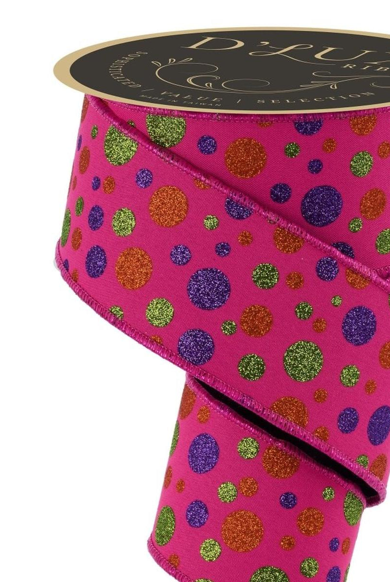 Shop For 2.5 in Glitter Polka Dot Fused Ribbon: Hot Pink (10 Yards)