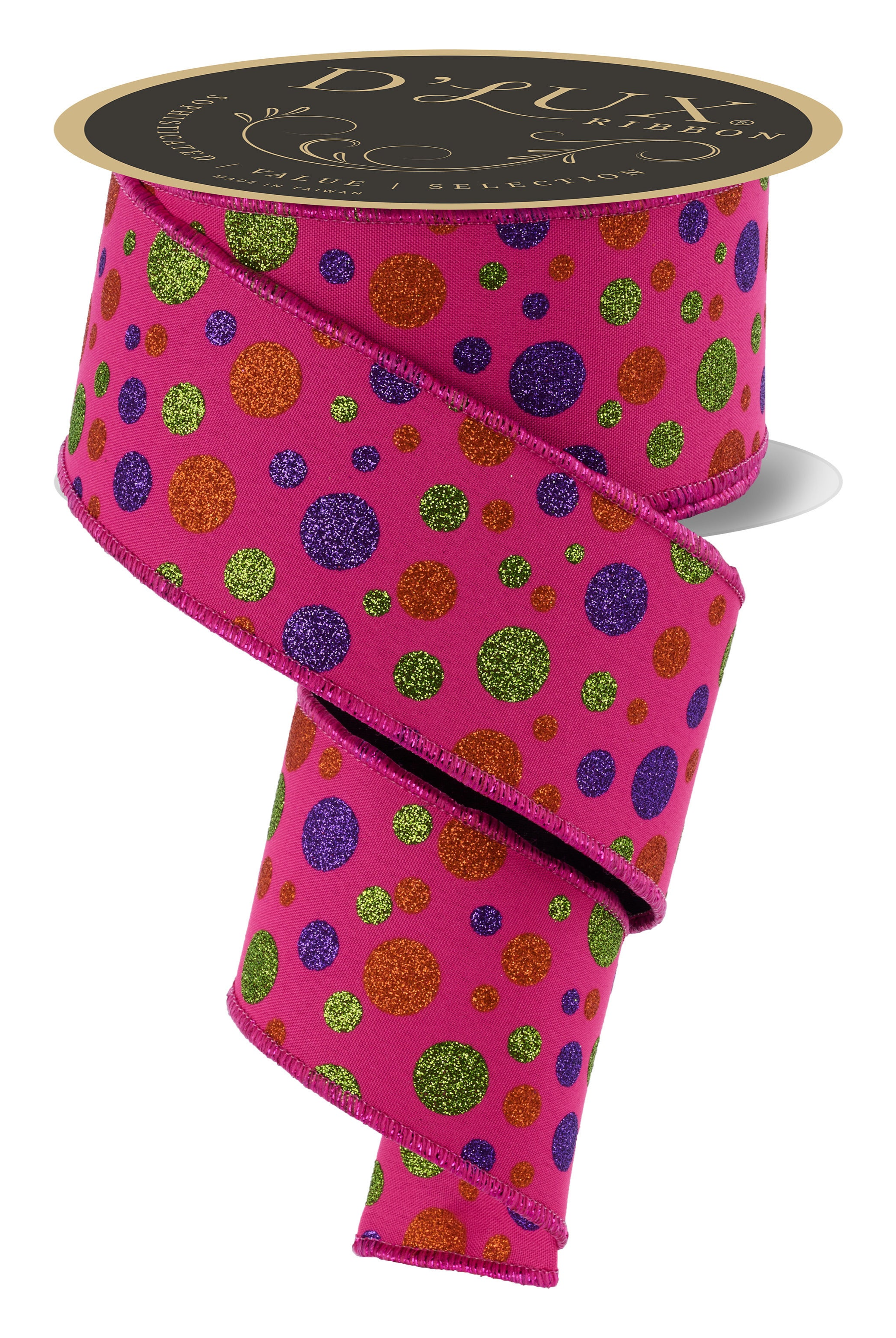 Shop For 2.5 in Glitter Polka Dot Fused Ribbon: Hot Pink (10 Yards)