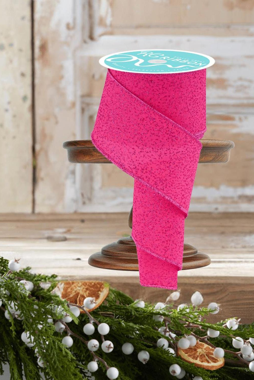 2.5" Irregular Spotted Glitter Ribbon: Fuchsia (10 Yards)