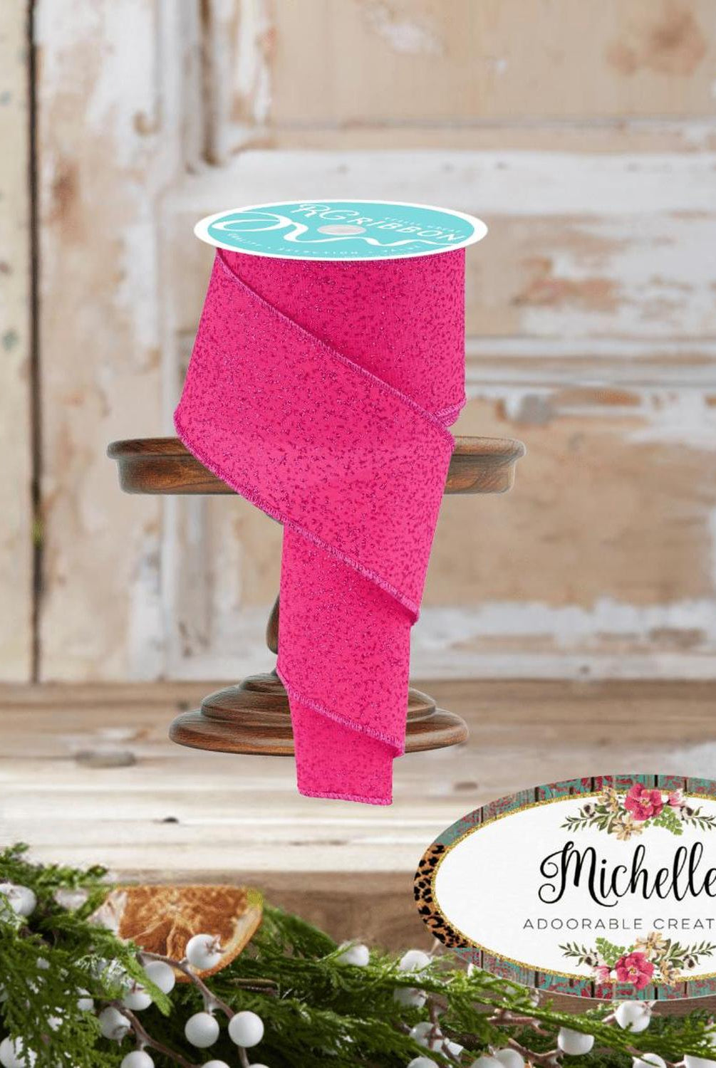 2.5" Irregular Spotted Glitter Ribbon: Fuchsia (10 Yards)